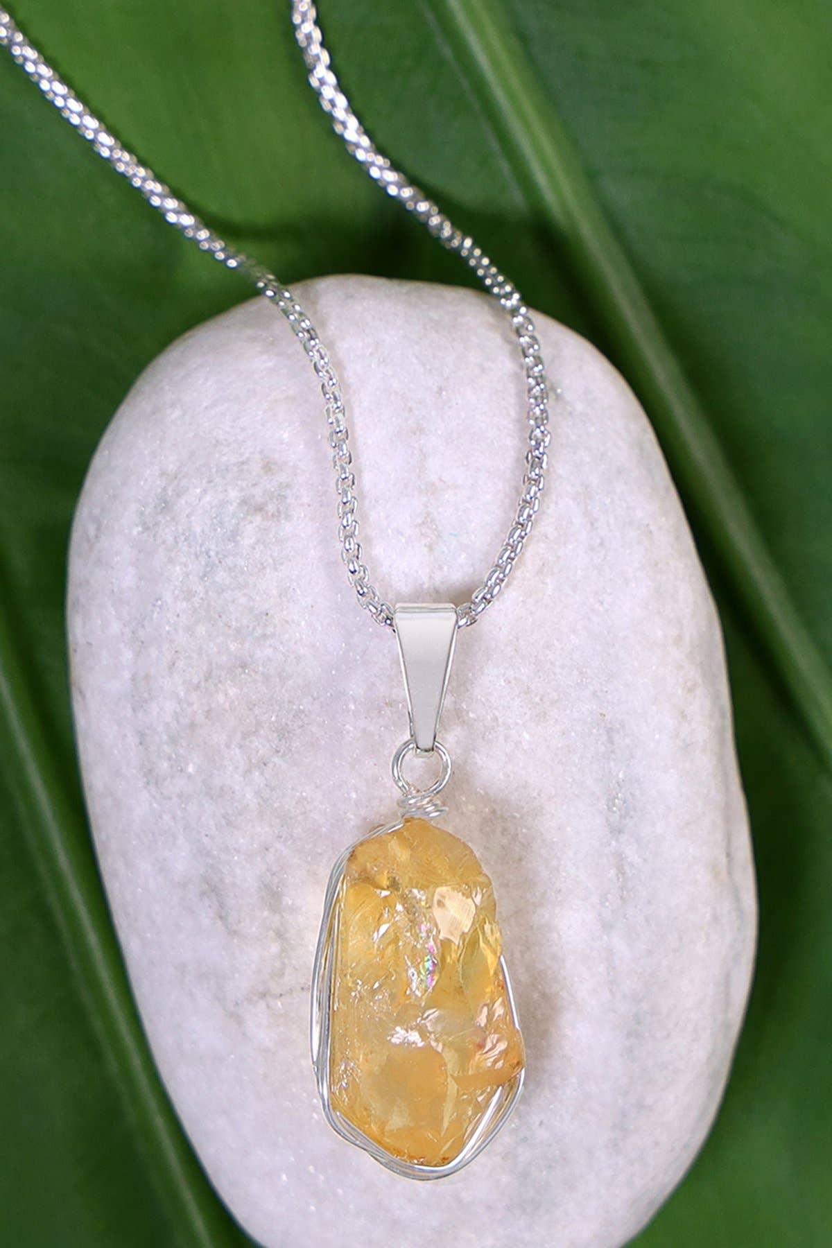 Sterling Silver & Citrine Pendant Necklace - SS