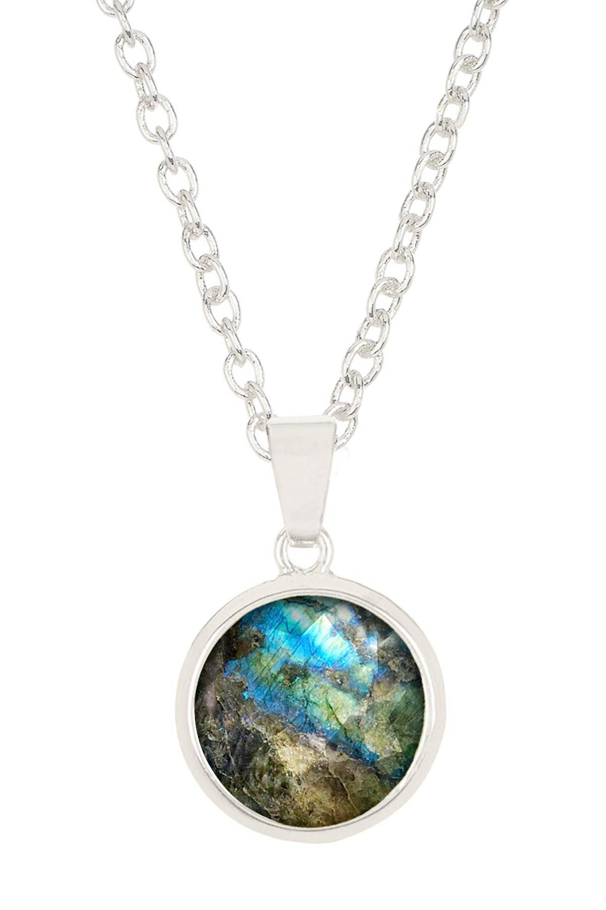 Sterling Silver & Labradorite Round Pendant Necklace - SS