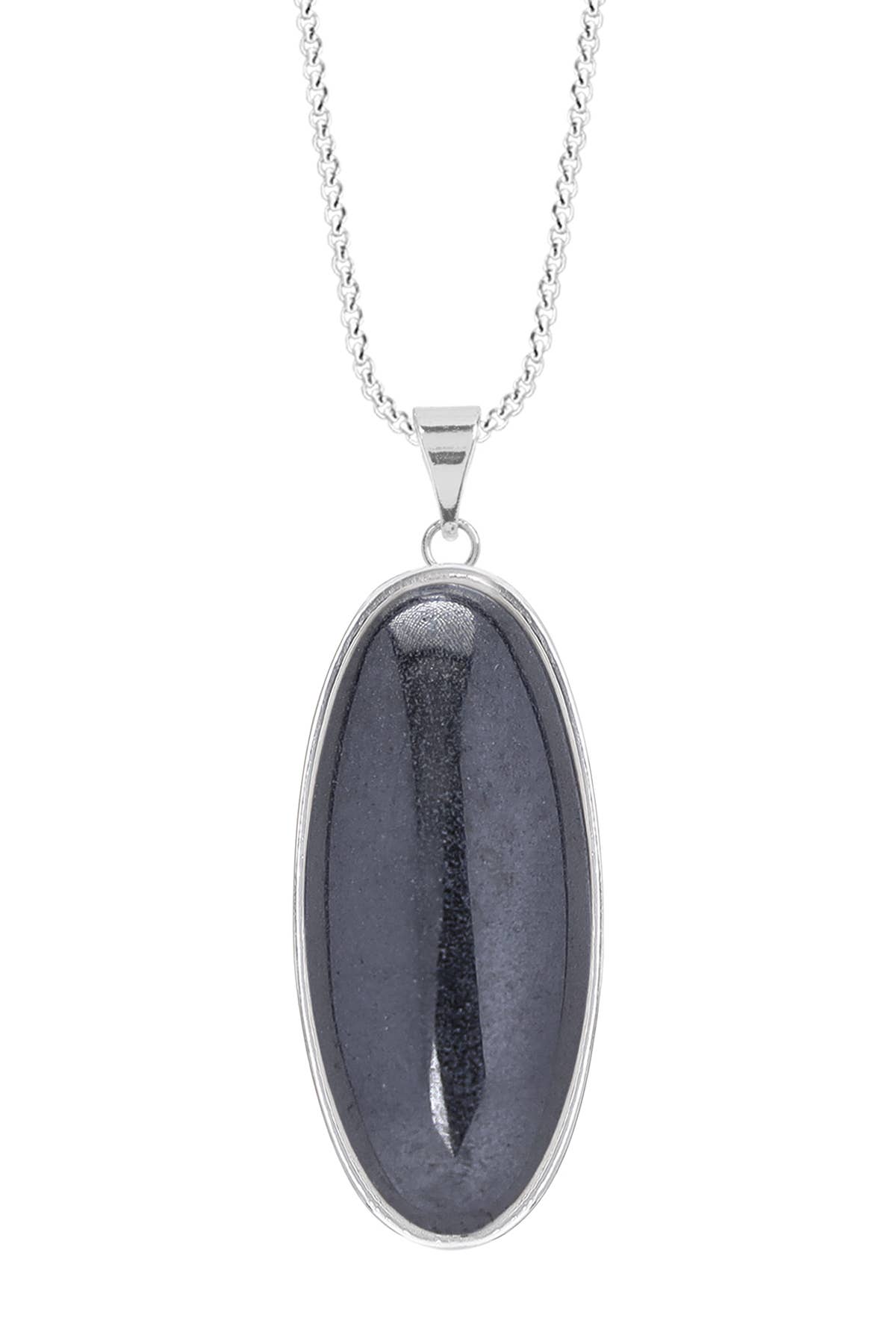 Sterling Silver & Hematite Oval Pendant Necklace - SS