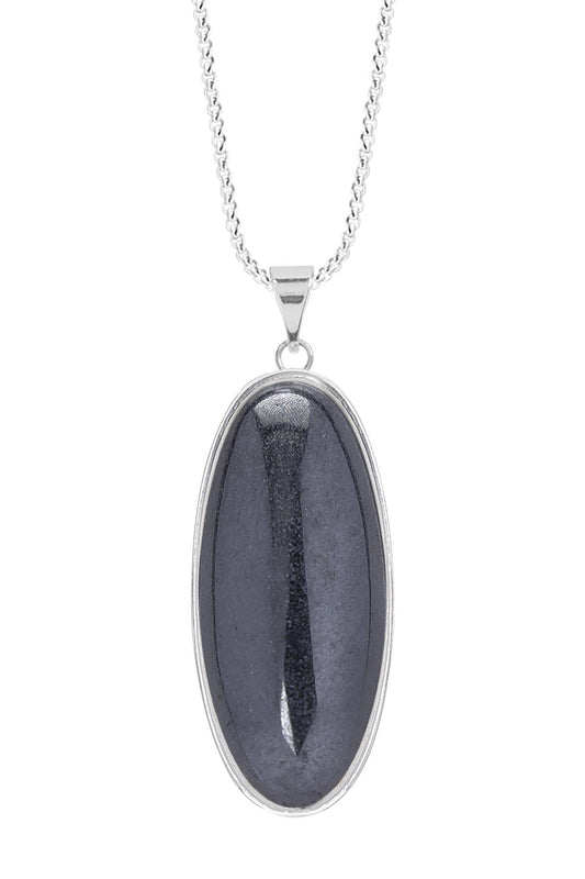 Sterling Silver & Hematite Oval Pendant Necklace - SS