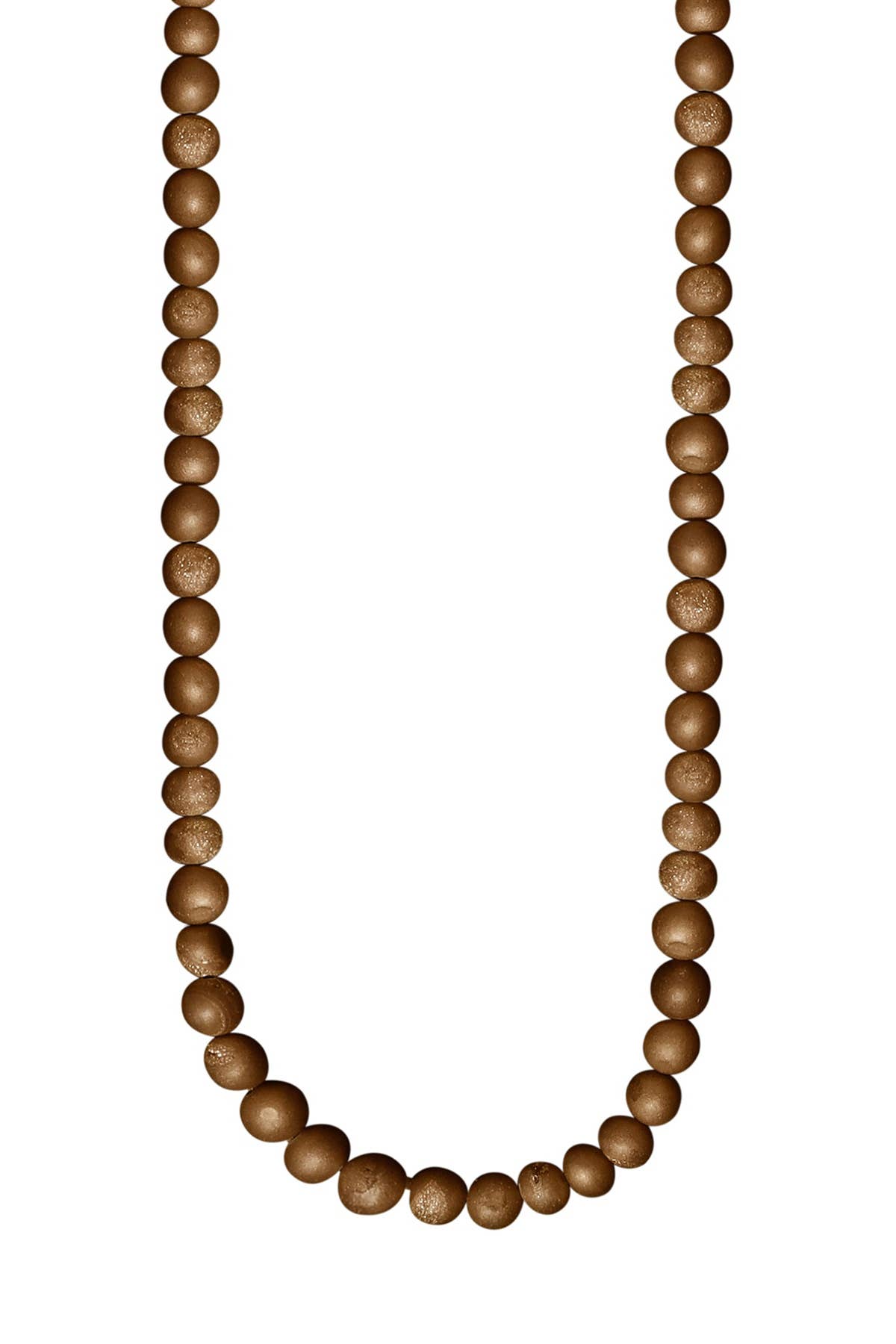 Sterling Silver & Brown Druzy Quartz Mala Beads Necklace - SS