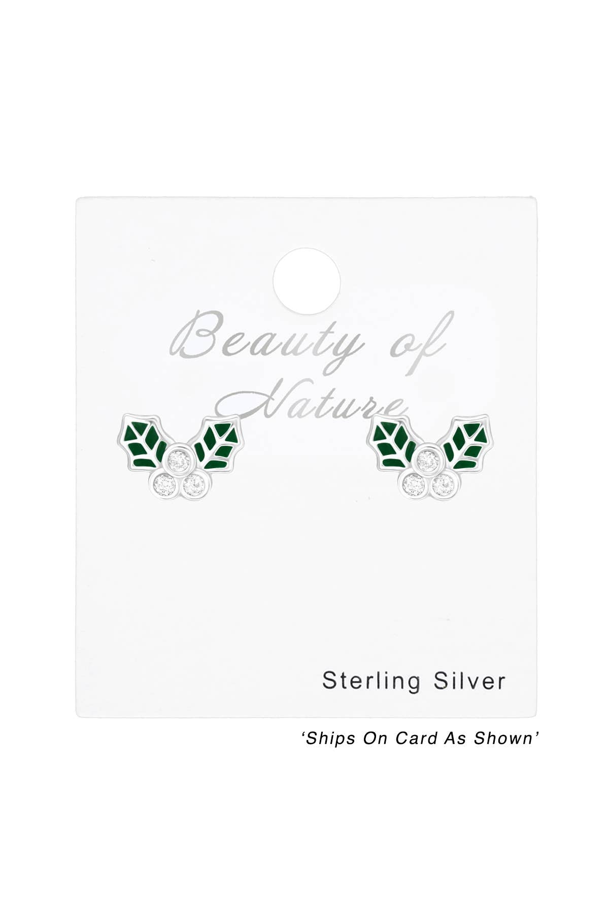 Children's Sterling Silver Holly Leaf Ear Studs With CZ - SS