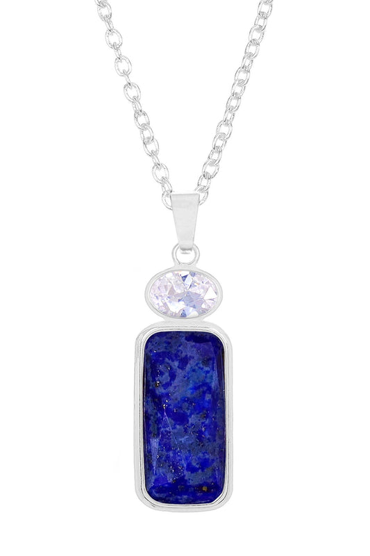 Sterling Silver & Lapis With CZ Pendant Necklace - SS