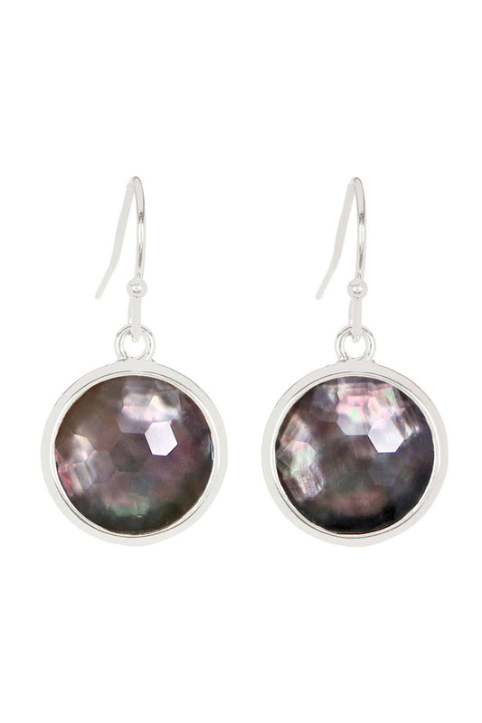 Sterling Silver & Black Pearl Round Drop Earrings - SS