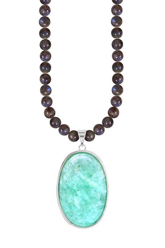 Labradorite Beads Necklace With Amazonite Pendant - SS