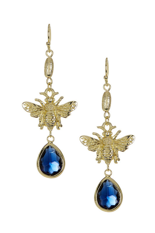 14k Gold Filled & London Blue Crystal Bee Earrings - GF