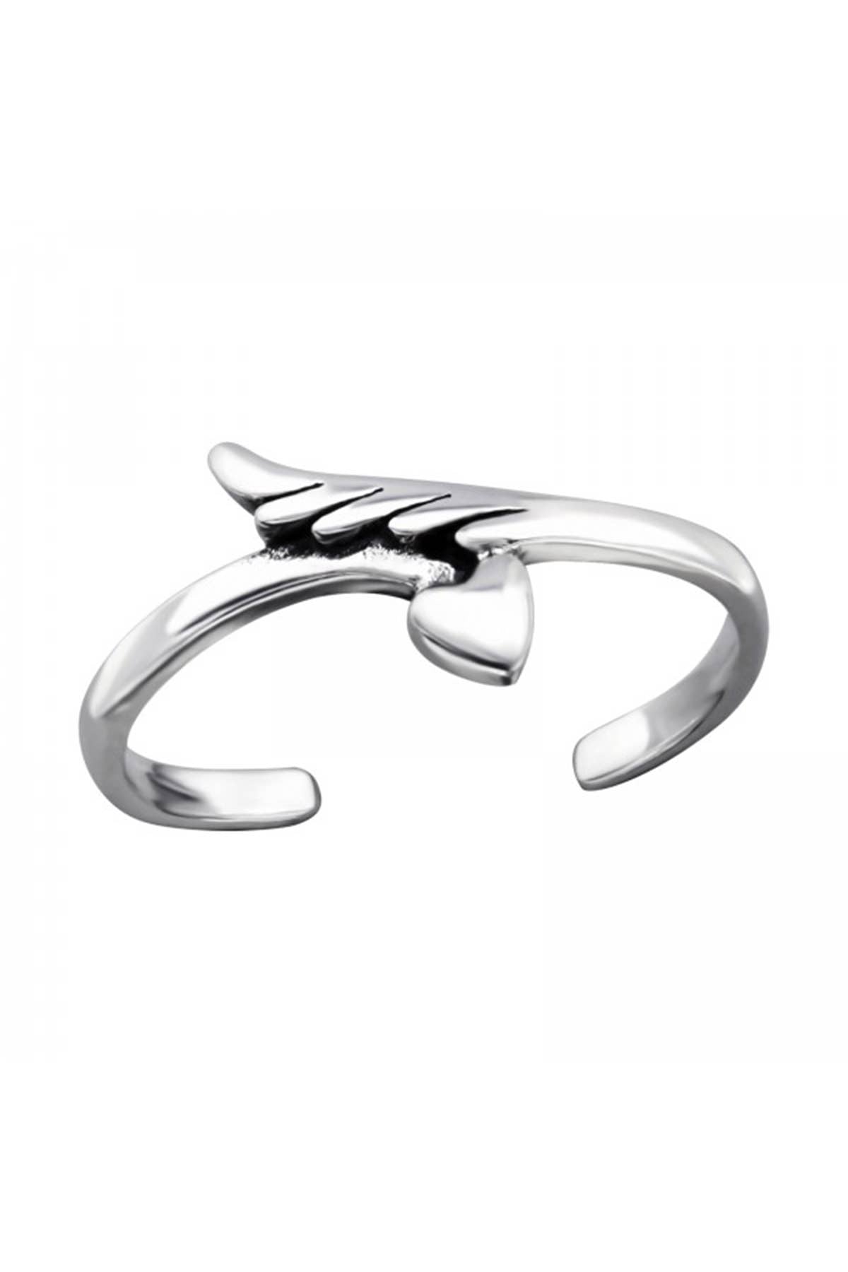 Sterling Silver Feather and Heart Adjustable Toe Ring - SS