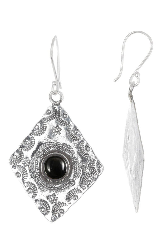 Onyx Hammered Drop Earrings - SS