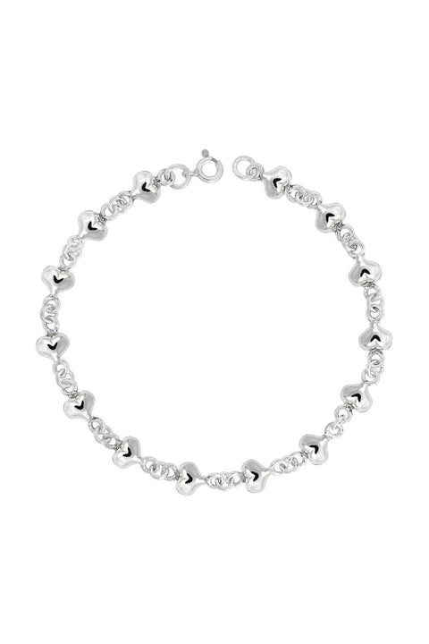 Sterling Silver Hearts & Beads Charm Bracelet - SS