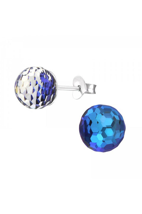 Sterling Silver Round Ear Studs With Genuine Crystals - SS