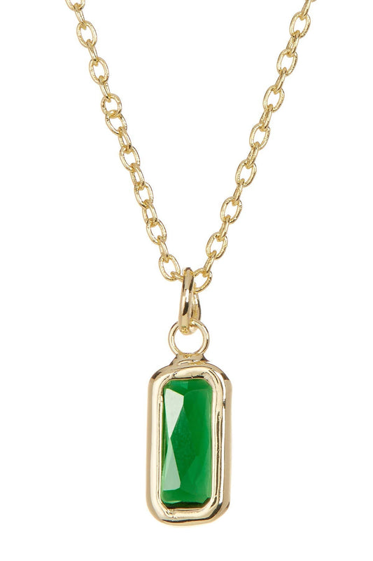 14k Gold Plated & Emerald Crystal Rectangle Necklace - GF
