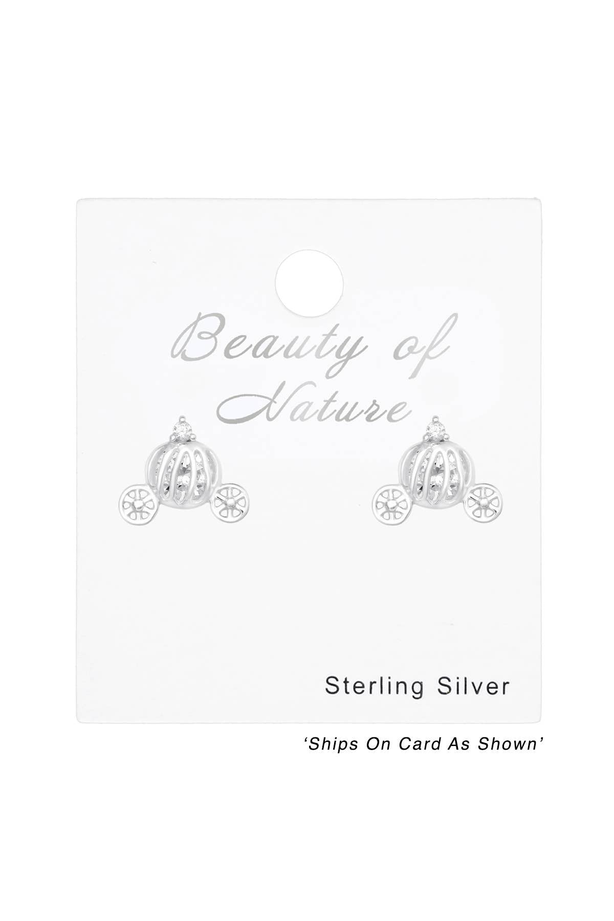 Children's Silver Pumpkin Carriage Ear Studs With CZ - SS