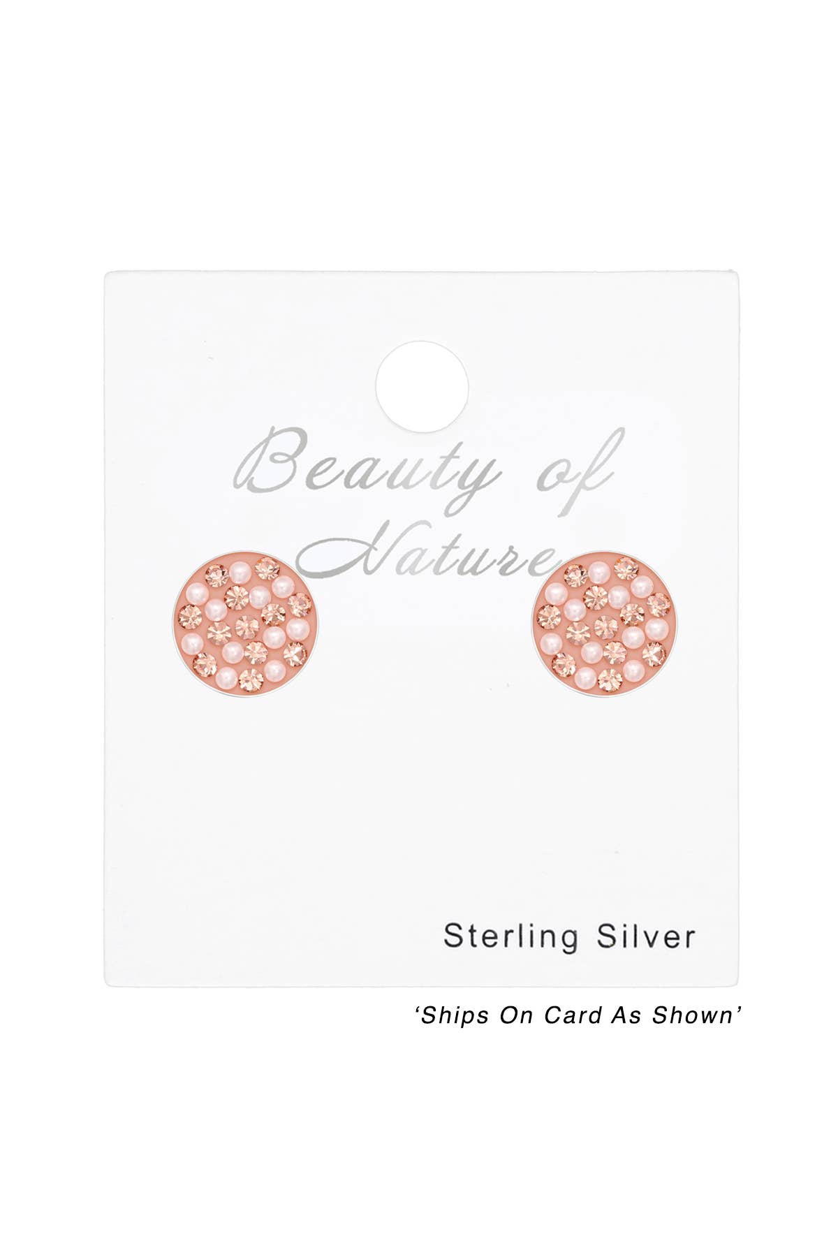 Sterling Silver Round Ear Studs With Pearl and Crystal - SS