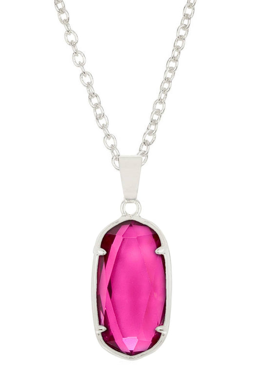 Sterling Silver & Raspberry Crystal Pendant Necklace - SS