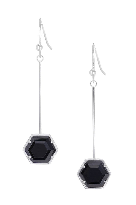 Sterling Silver & Hematite Hexagon Dangle Earrings - SS