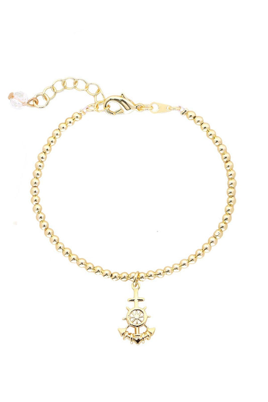 Anchor & 14k Gold Plated Beaded Charm Bracelet - GF