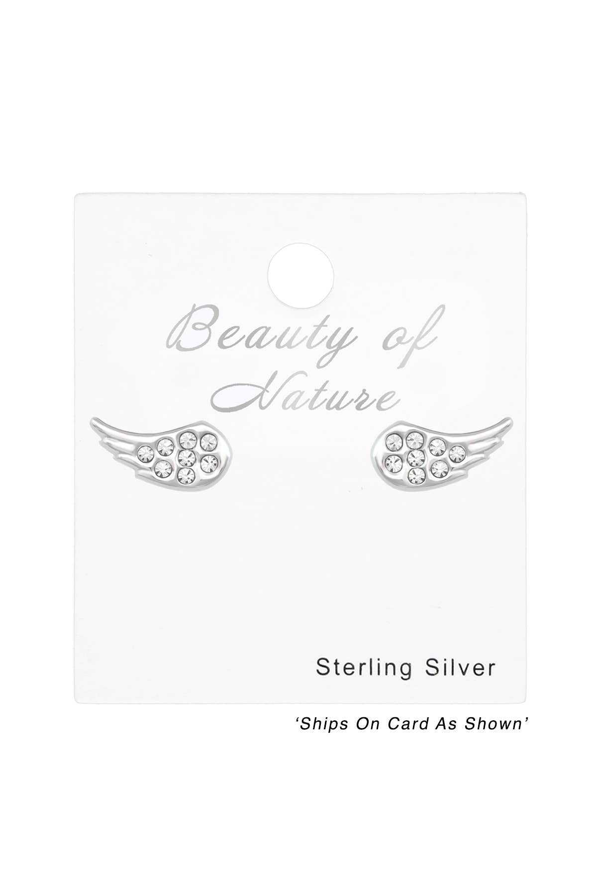 Sterling Silver Wing Ear Studs With Crystal - SS