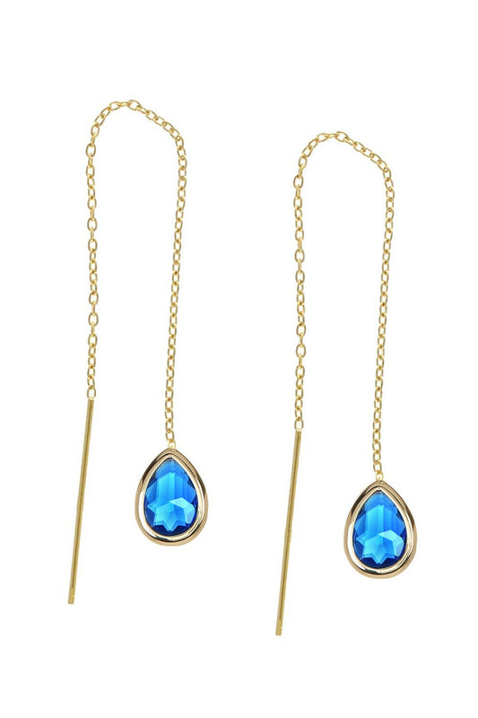 14k Vermeil & Swiss Blue Crystal Threader Drop Earrings - VM