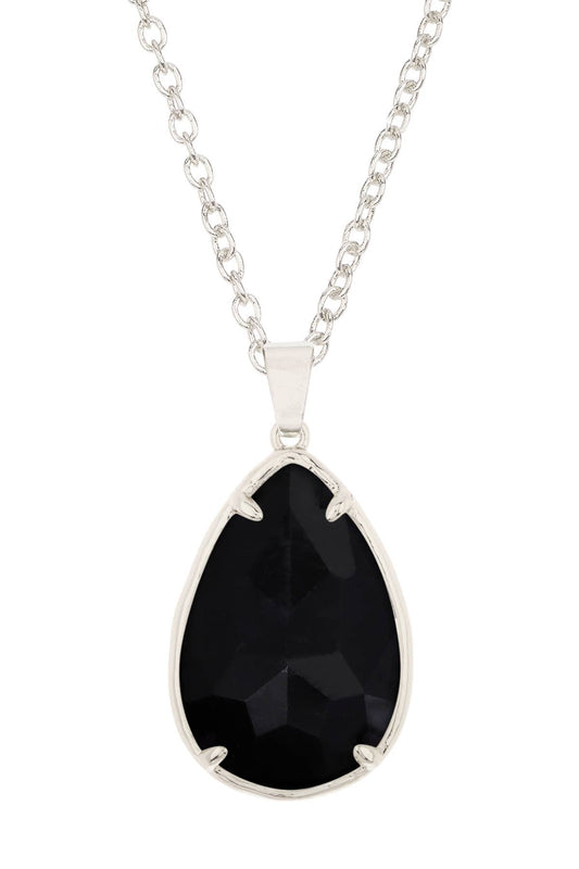 Sterling Silver & Black Onyx Pear Cut Pendant Necklace - SS