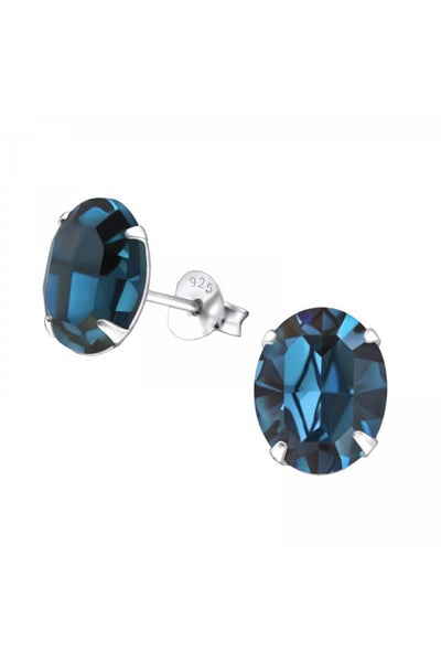 Sterling Silver Oval Ear Studs With Genuine Crystals - SS