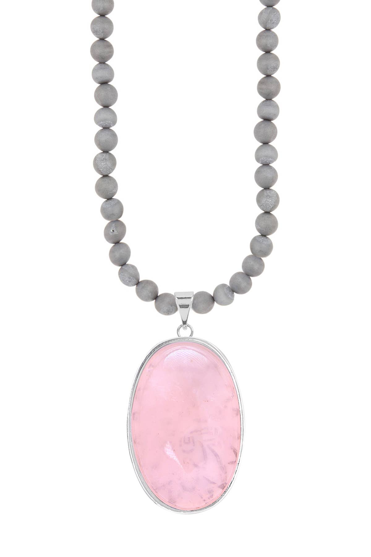 Gray Druzy Quartz Beads Necklace With Rose Quartz - SF