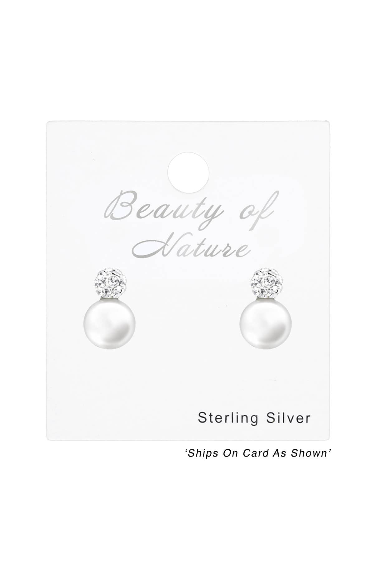 Sterling Silver Ear Studs With Pearl and Crystal - SS