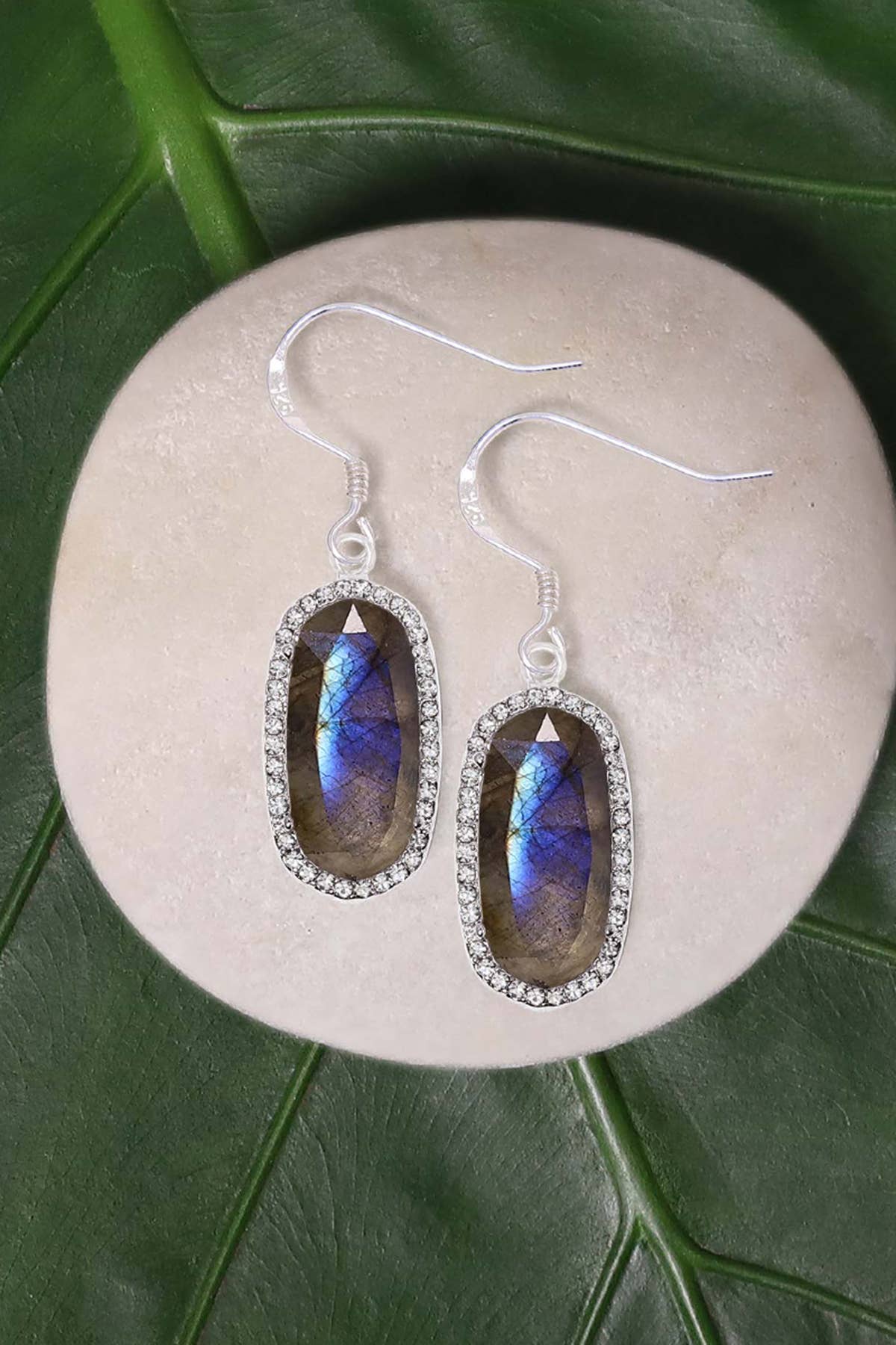 Sterling Silver & Labradorite Halo Drop Earrings - SS