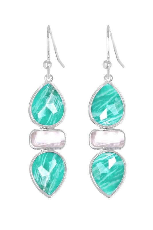Sterling Silver & Amazonite With Pearl Drop Earrings - SS