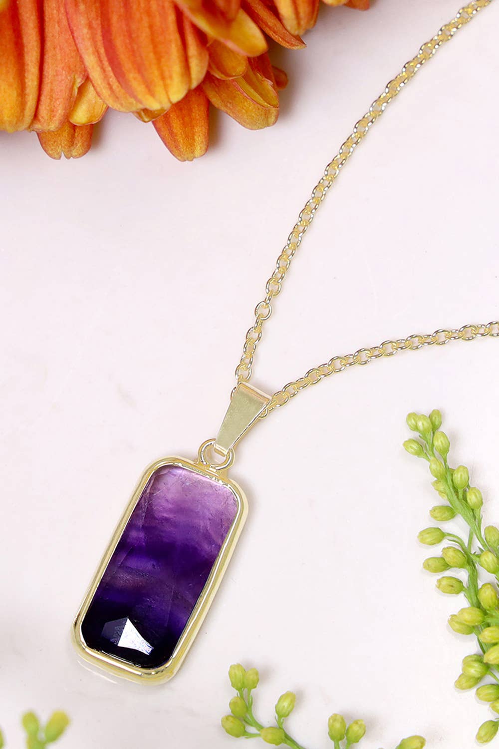 14k Vermeil & Amethyst Rectangle Pendant Necklace - VM