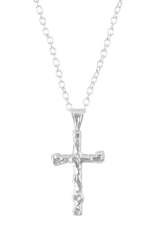 Sterling Silver Nugget Cross Pendant Necklace - SS