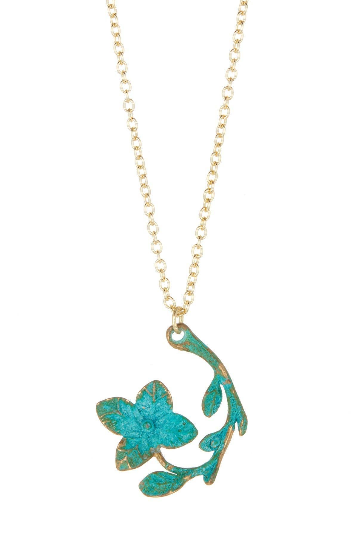 Natural Verdigris Patina Over Brass Dogwood Necklace - VM