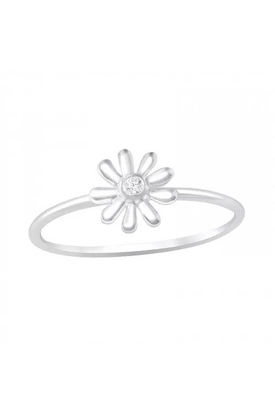 Sterling Silver Flower Ring with CZ - SS