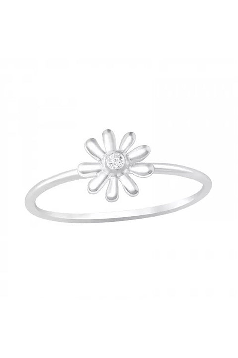 Sterling Silver Flower Ring with CZ - SS