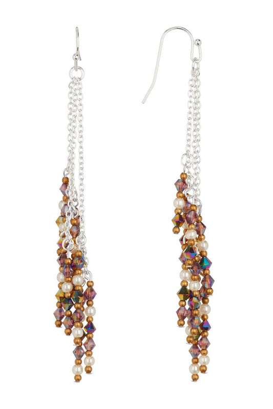 Sterling Silver & Pearl Mixed Crystal Drop Earrings - SS