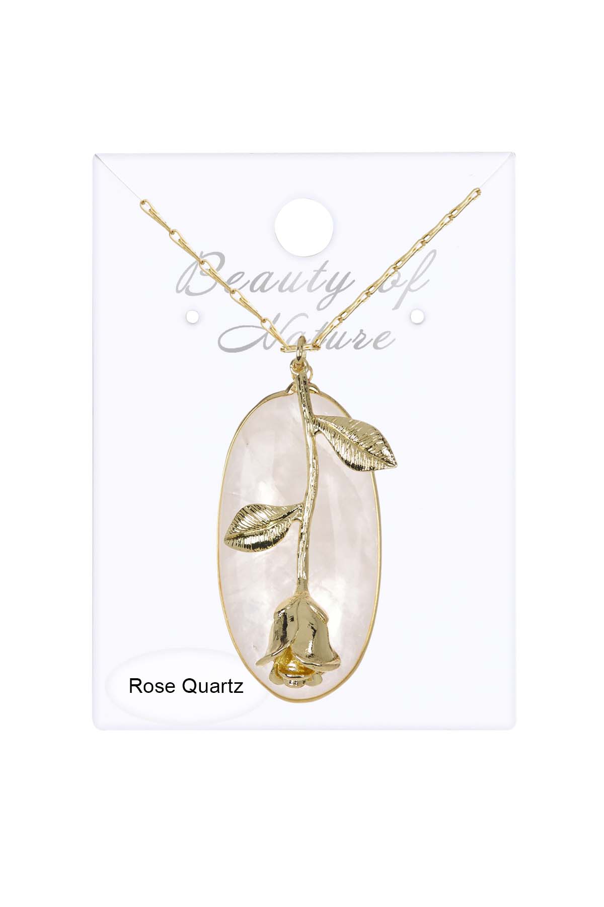 Rose Quartz & Rose Pendant Necklace - GF