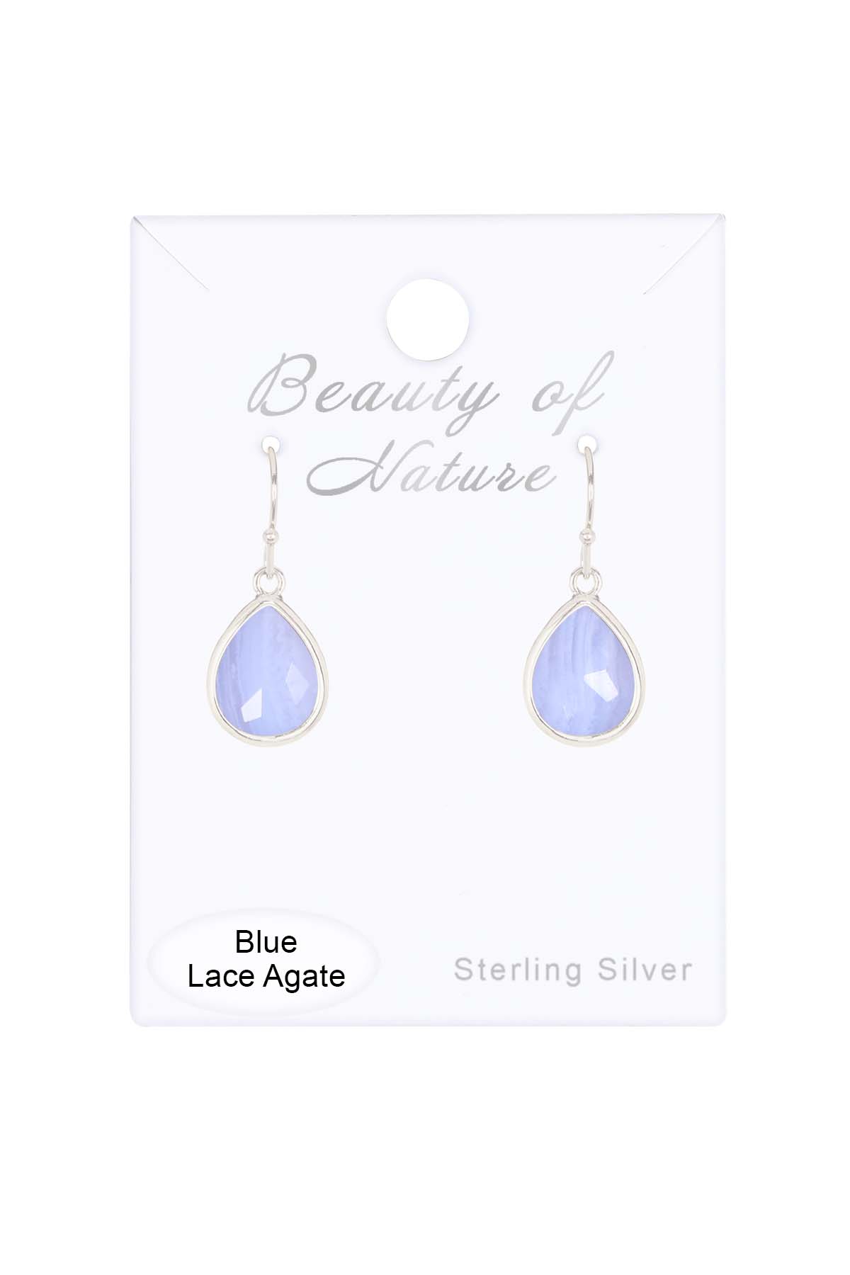 Sterling Silver & Blue Lace Agate Teardrop Earrings - SS