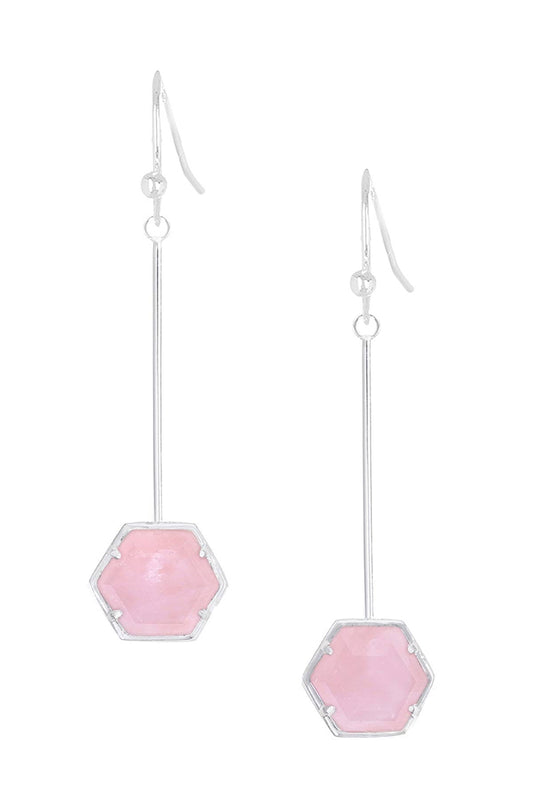 Sterling Silver & Rose Quartz Hexagon Dangle Earrings - SS