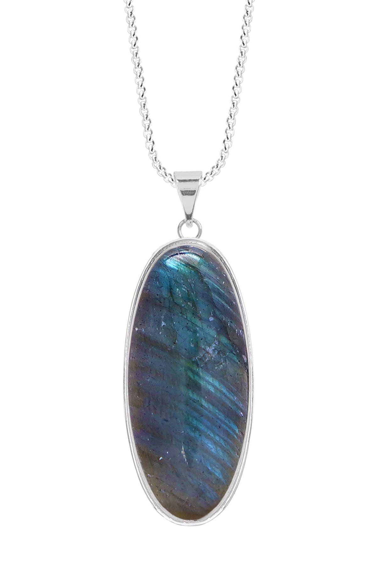 Sterling Silver & Labradorite Oval Pendant Necklace - SS