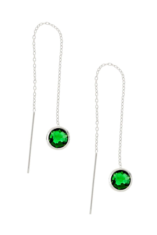 Sterling Silver & Emerald Crystal Threader Earrings - SS