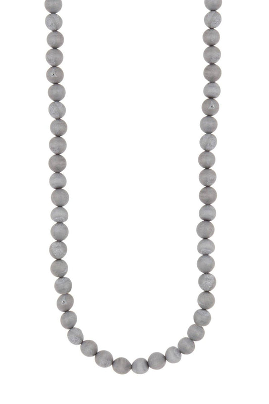 Sterling Silver & Gray Druzy Quartz Mala Beads Necklace - SS