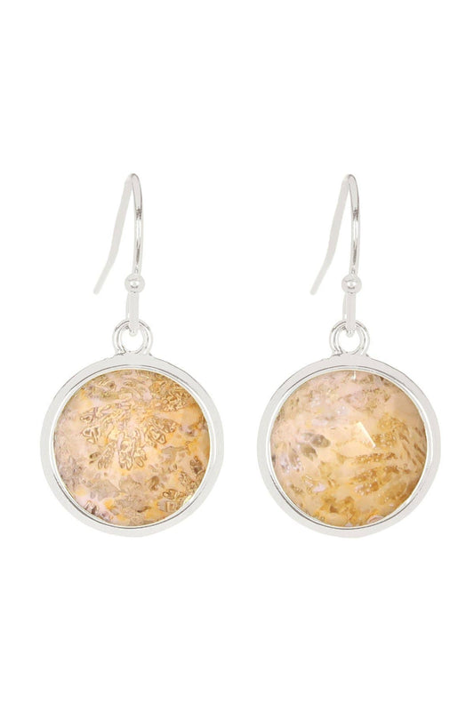 Sterling Silver & Lily Fossil Round Earrings - SS