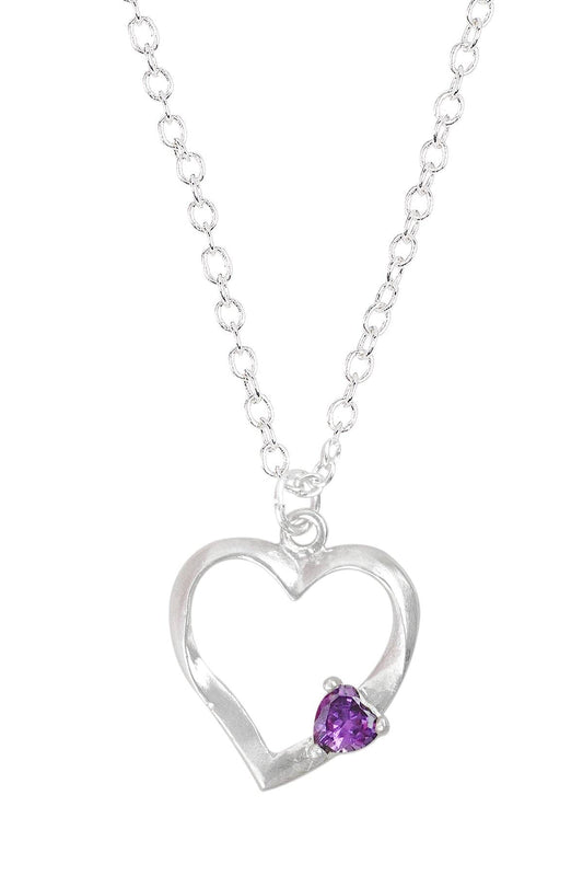 Sterling Silver & CZ Heart Pendant Necklace - SS