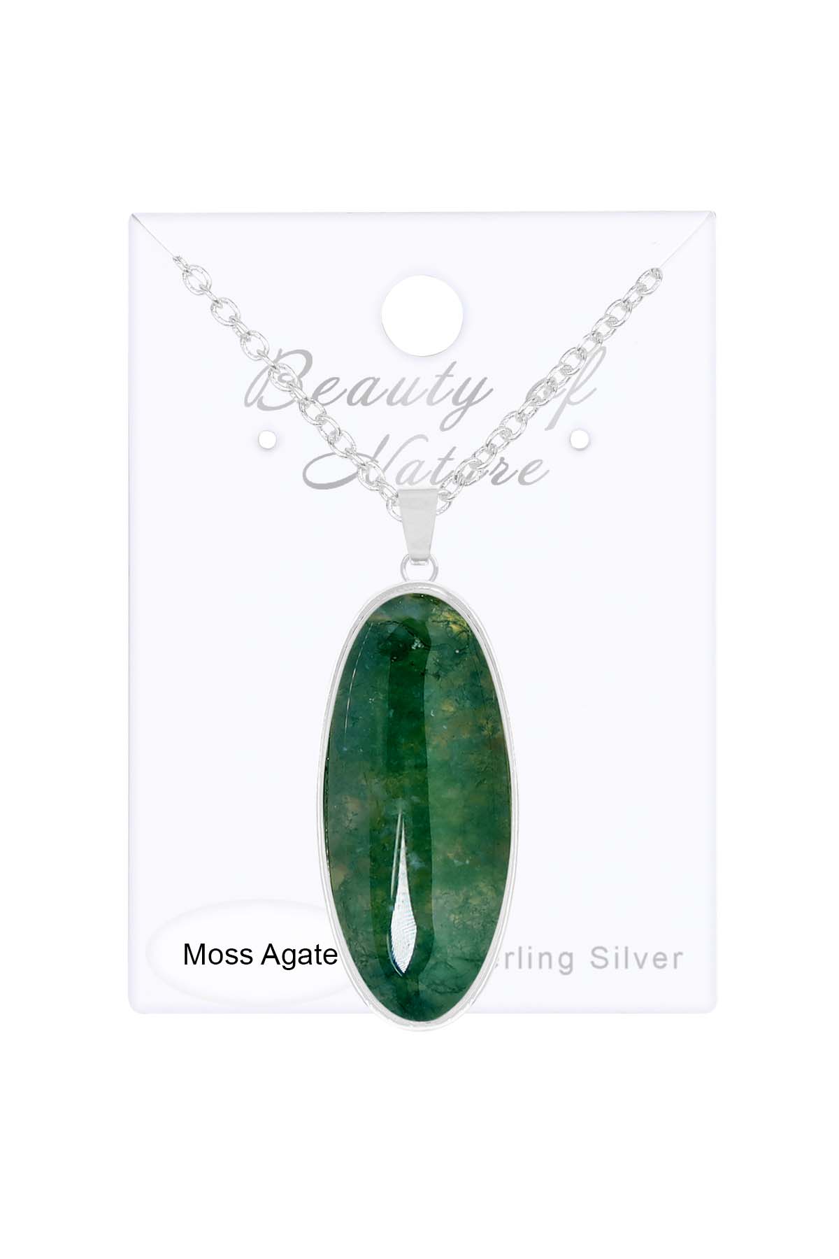 Sterling Silver & Moss Agate Oval Pendant Necklace - SS