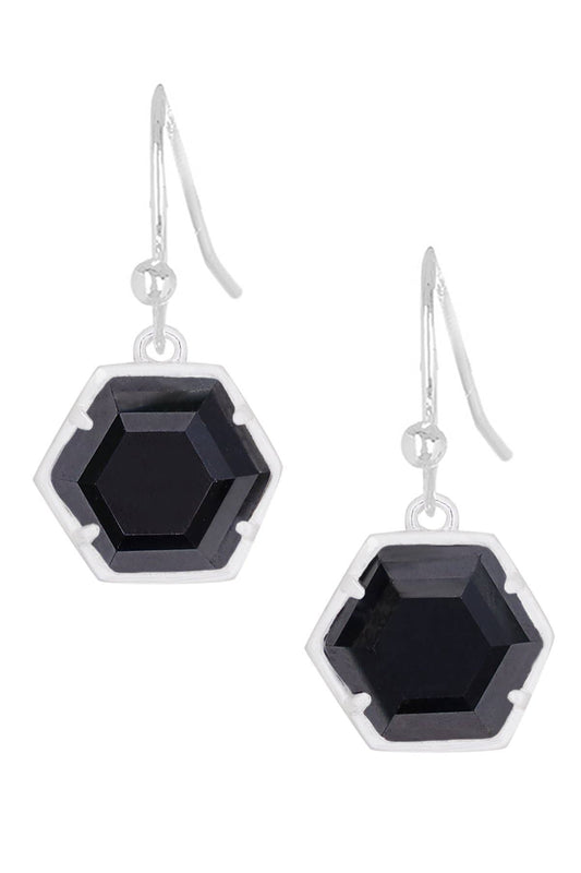 Sterling Silver & Hematite Hexagon Drop Earrings - SS