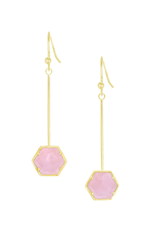 14k Vermeil & Rose Quartz Pendulum Drop Earrings - VM