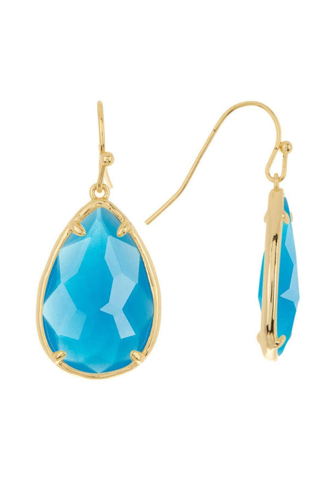 Blue Chalcedony Crystal Pear Cut Drop Earrings In Gold - GF