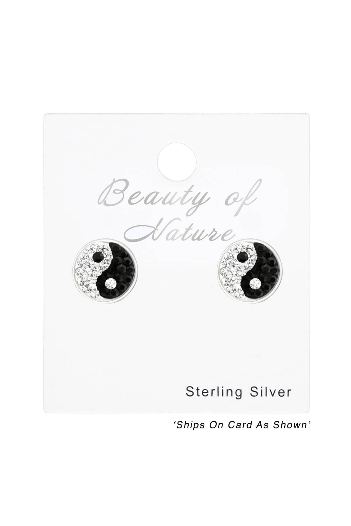 Sterling Silver Yin Yang Ear Studs With Crystal - SS