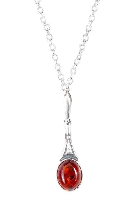 Baltic Amber & Sterling Silver Pendant Necklace - SS