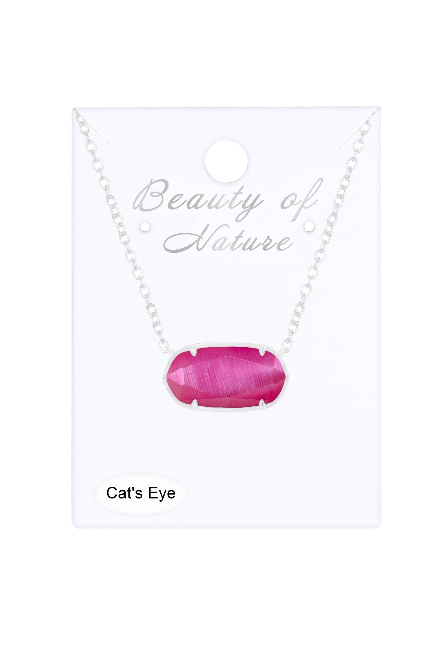 Sterling Silver & Pink Cat's Eye Pendant Necklace - SS