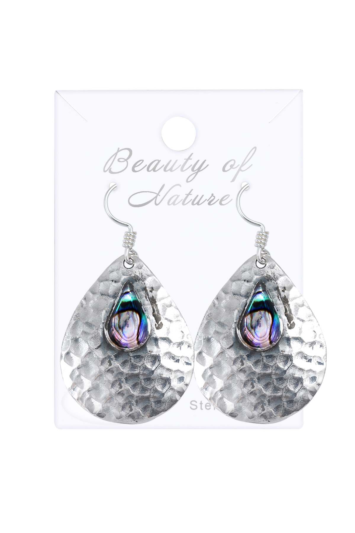 Abalone Hammered Drop Earrings - SS